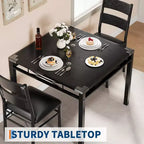 Dining Table Set with Upholstered Chairs, Compact Space-Saving Kitchen Furniture with Corner Guards for Apartment Home, Black, 2+1