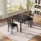 Dining Table Set with Upholstered Chairs, Compact Space-Saving Kitchen Furniture with Corner Guards for Apartment Home, Black, 2+1