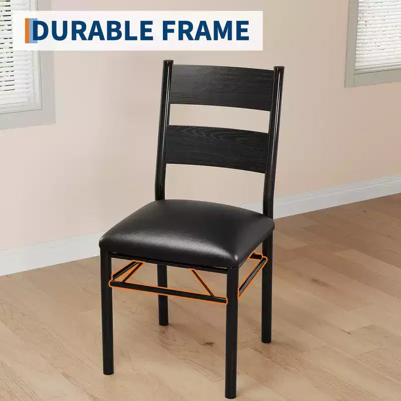 Dining Table Set with Upholstered Chairs, Compact Space-Saving Kitchen Furniture with Corner Guards for Apartment Home, Black, 2+1