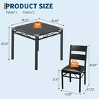 Dining Table Set with Upholstered Chairs, Compact Space-Saving Kitchen Furniture with Corner Guards for Apartment Home, Black, 2+1