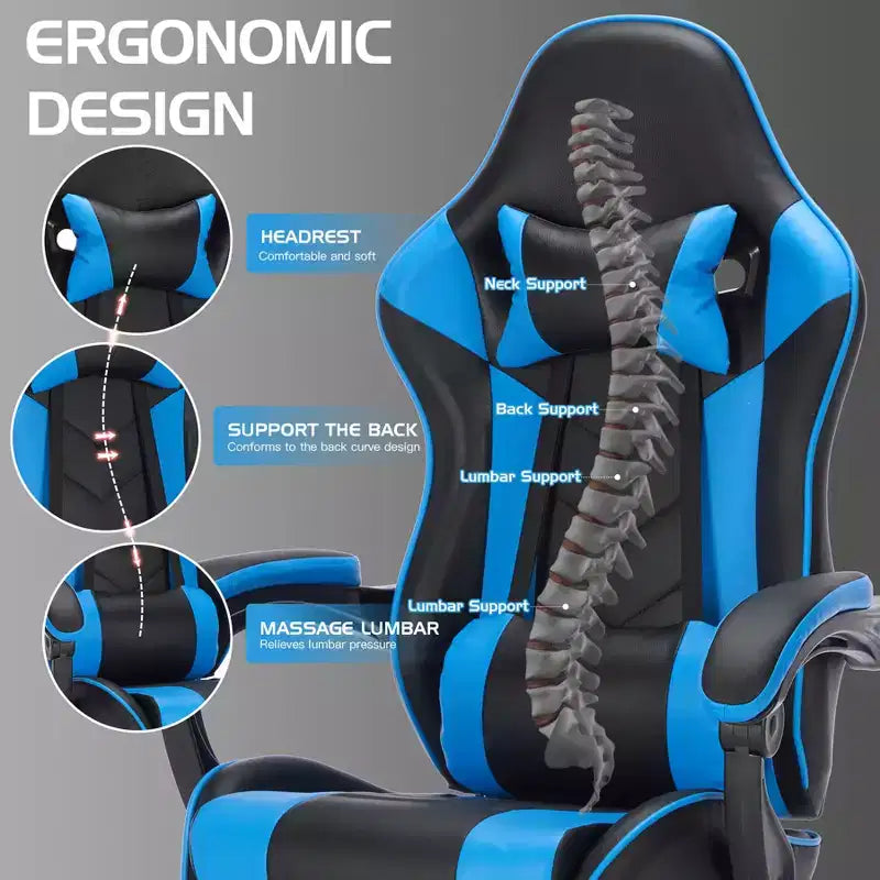 Gaming Chair with Footrest, Ergonomic Computer Chair with Headrest & Lumbar Support, Breathable Height Adjustable Game Chair for Home&Office