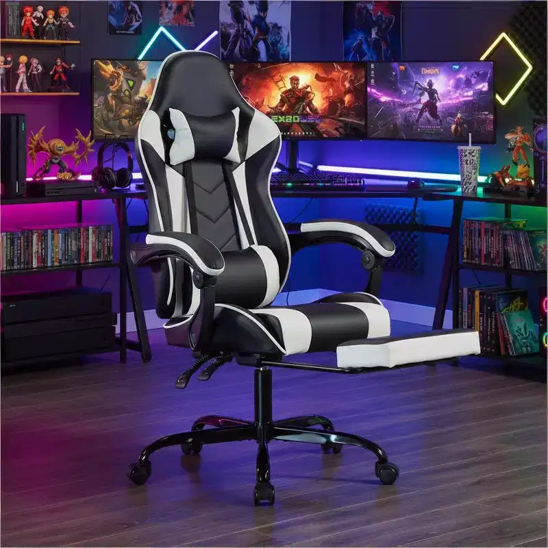 Gaming Chair with Footrest, Ergonomic Computer Chair with Headrest & Lumbar Support, Breathable Height Adjustable Game Chair for Home&Office