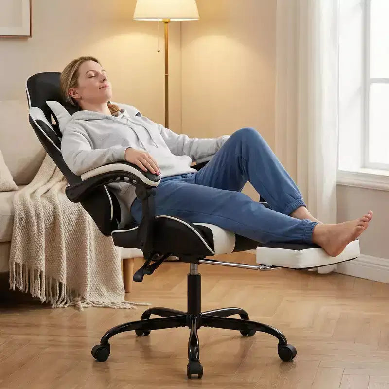 Gaming Chair with Footrest, Ergonomic Computer Chair with Headrest & Lumbar Support, Breathable Height Adjustable Game Chair for Home&Office