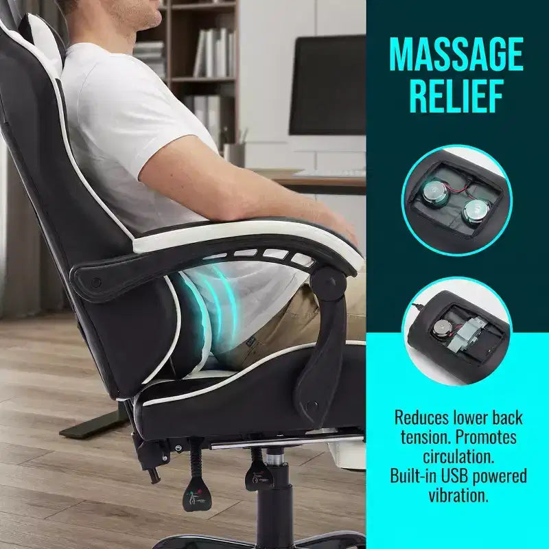 Gaming Chair with Footrest, Ergonomic Computer Chair with Headrest & Lumbar Support, Breathable Height Adjustable Game Chair for Home&Office
