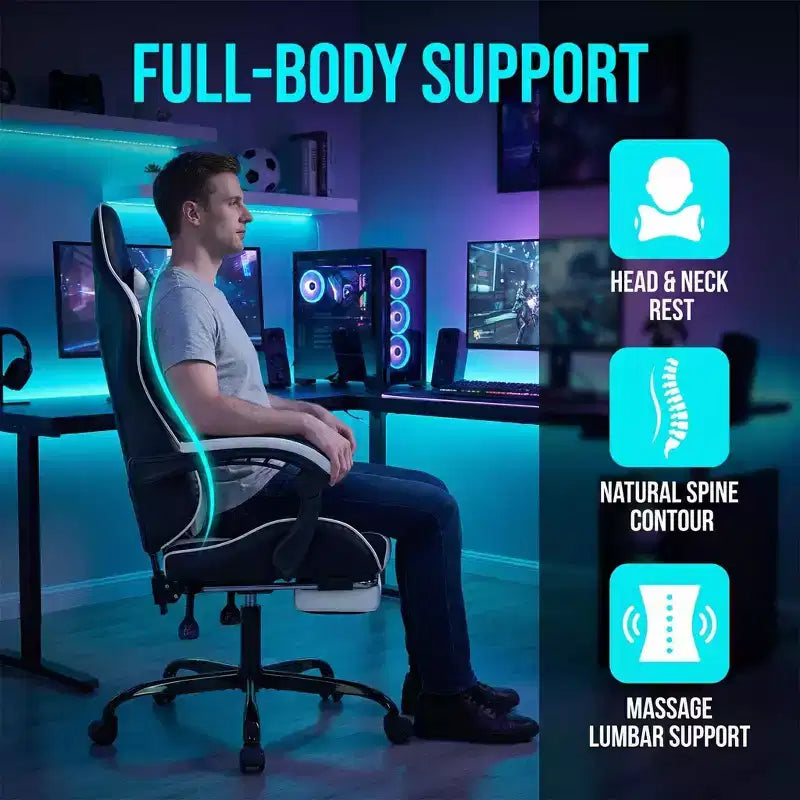 Gaming Chair with Footrest, Ergonomic Computer Chair with Headrest & Lumbar Support, Breathable Height Adjustable Game Chair for Home&Office