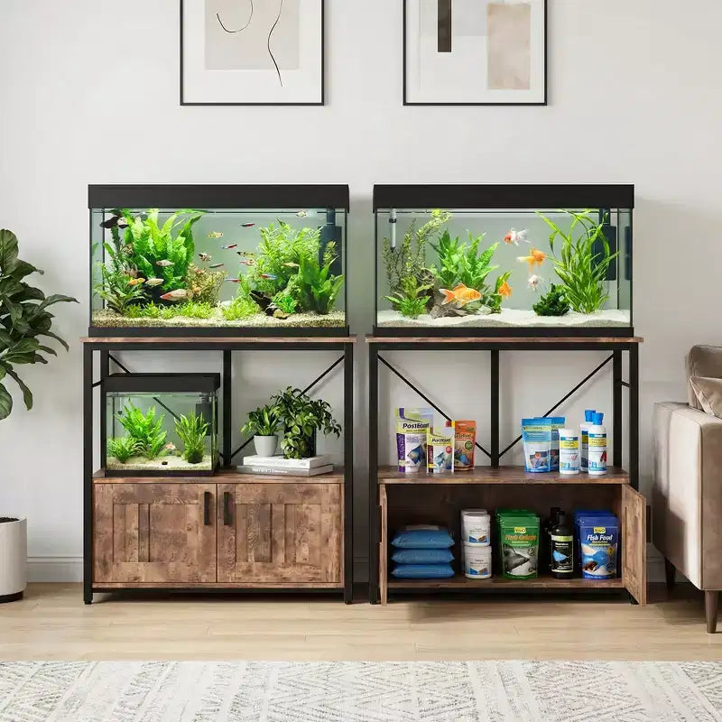 Heavy Duty Aquarium Stand for 40-50 Gallon Tank  Metal & Wood Cabinet, Holds 660lbs, Storage for Fish Accessories, Stylish Organizer for Home
