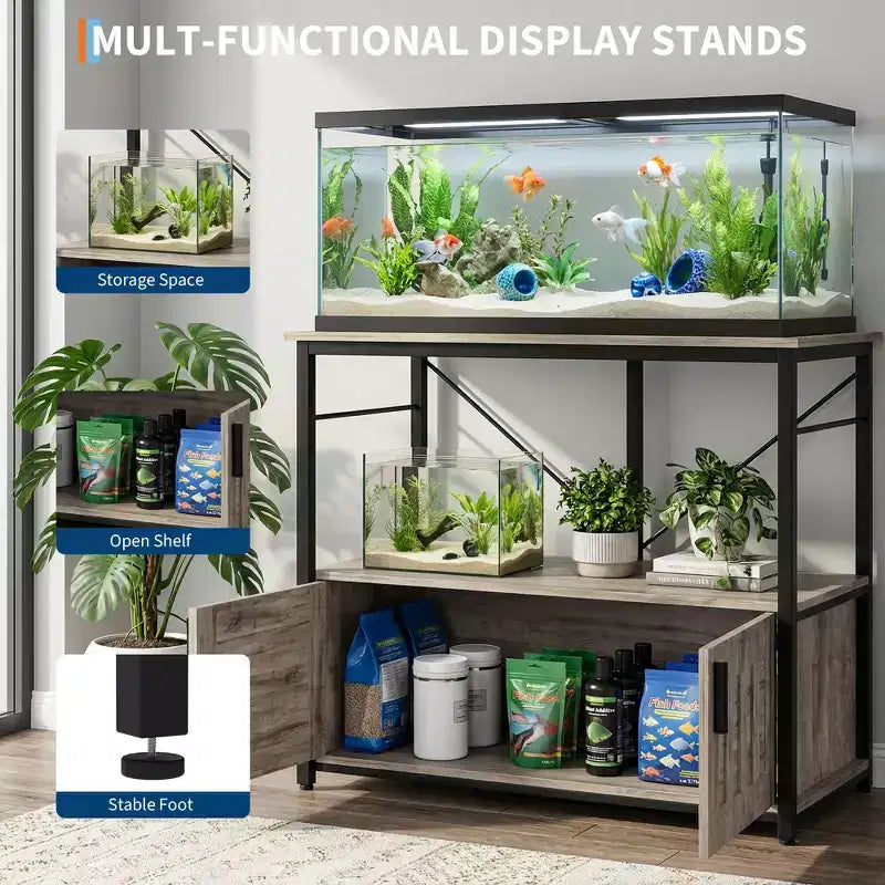 Heavy Duty Aquarium Stand for 40-50 Gallon Tank  Metal & Wood Cabinet, Holds 660lbs, Storage for Fish Accessories, Stylish Organizer for Home