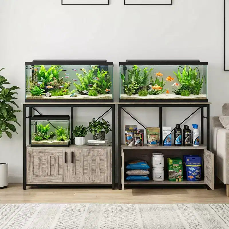 Heavy Duty Aquarium Stand for 40-50 Gallon Tank  Metal & Wood Cabinet, Holds 660lbs, Storage for Fish Accessories, Stylish Organizer for Home