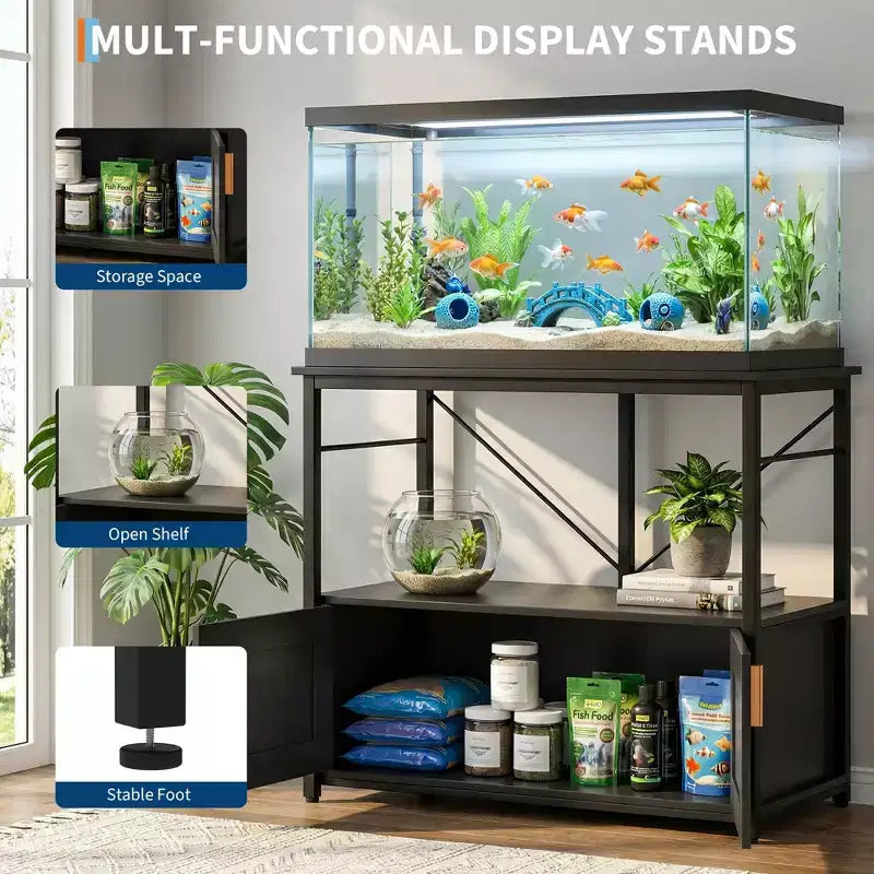 Heavy Duty Aquarium Stand for 40-50 Gallon Tank  Metal & Wood Cabinet, Holds 660lbs, Storage for Fish Accessories, Stylish Organizer for Home