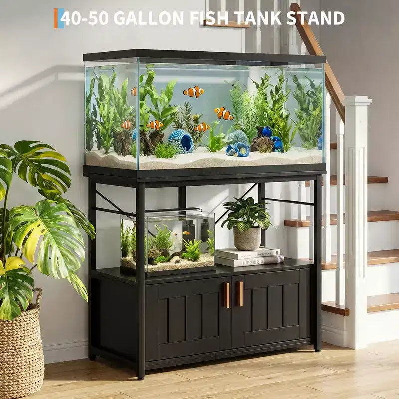 Heavy Duty Aquarium Stand for 40-50 Gallon Tank  Metal & Wood Cabinet, Holds 660lbs, Storage for Fish Accessories, Stylish Organizer for Home