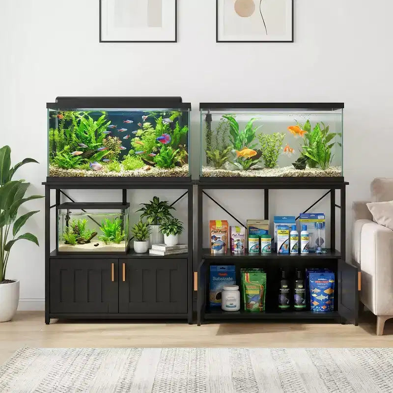 Heavy Duty Aquarium Stand for 40-50 Gallon Tank  Metal & Wood Cabinet, Holds 660lbs, Storage for Fish Accessories, Stylish Organizer for Home
