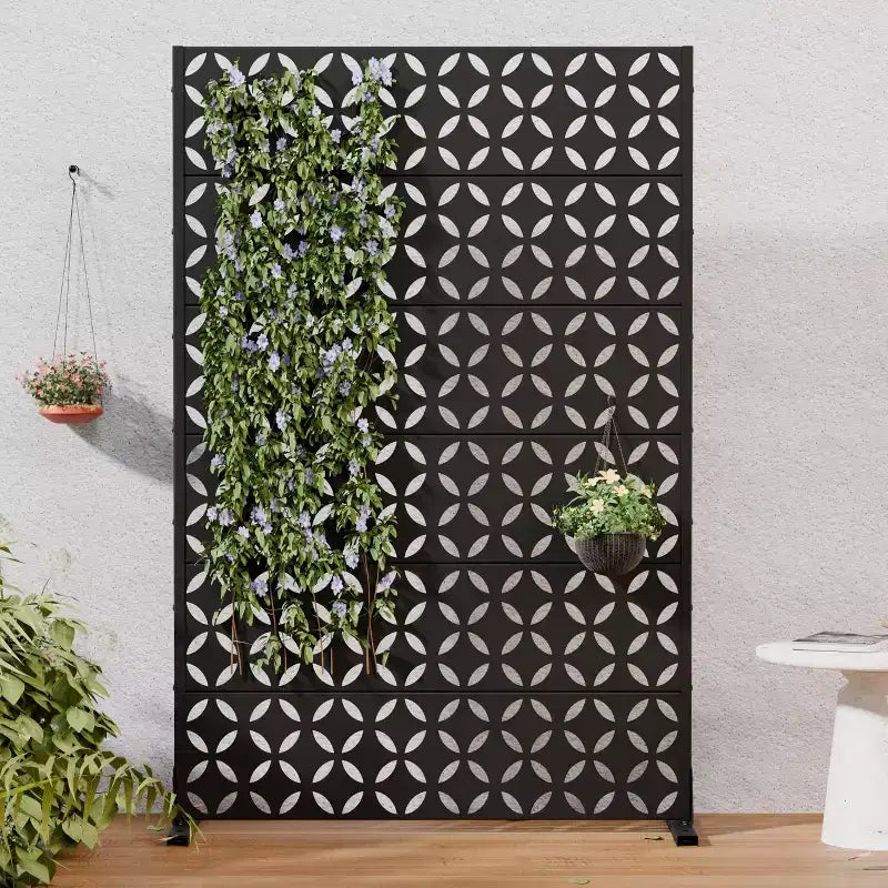 PexFix Outdoor Privacy Screen Metal Decorative Privacy Fence with Cutout Design Freestanding & Movable Weatherproof Room Divider for Patio Garden