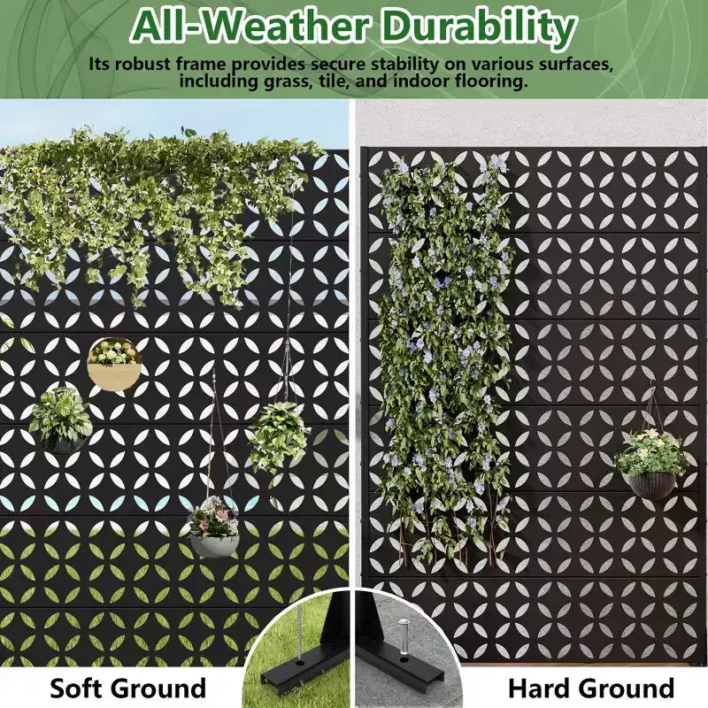 PexFix Outdoor Privacy Screen Metal Decorative Privacy Fence with Cutout Design Freestanding & Movable Weatherproof Room Divider for Patio Garden