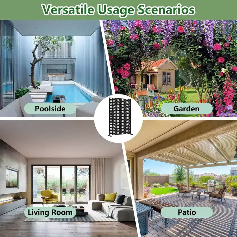 PexFix Outdoor Privacy Screen Metal Decorative Privacy Fence with Cutout Design Freestanding & Movable Weatherproof Room Divider for Patio Garden