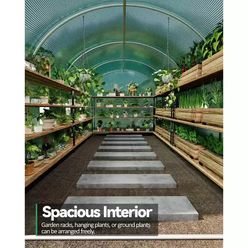 Walk-In Greenhouse Tunnel,Galvanized Steel Frame with 8 Mesh Ventilation Windows, Roll-Up Zipper Door, Durable PE Cover for Vegetables Flowers