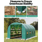 Walk-In Greenhouse Tunnel,Galvanized Steel Frame with 8 Mesh Ventilation Windows, Roll-Up Zipper Door, Durable PE Cover for Vegetables Flowers