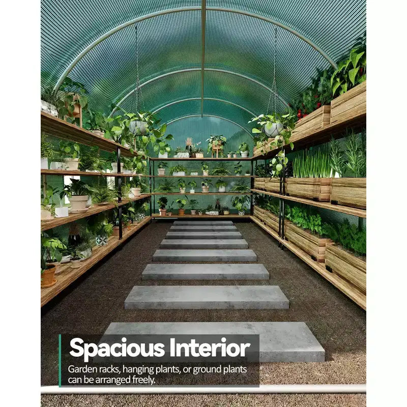 Walk-In Greenhouse Tunnel,Galvanized Steel Frame with 8 Mesh Ventilation Windows, Roll-Up Zipper Door, Durable PE Cover for Vegetables Flowers