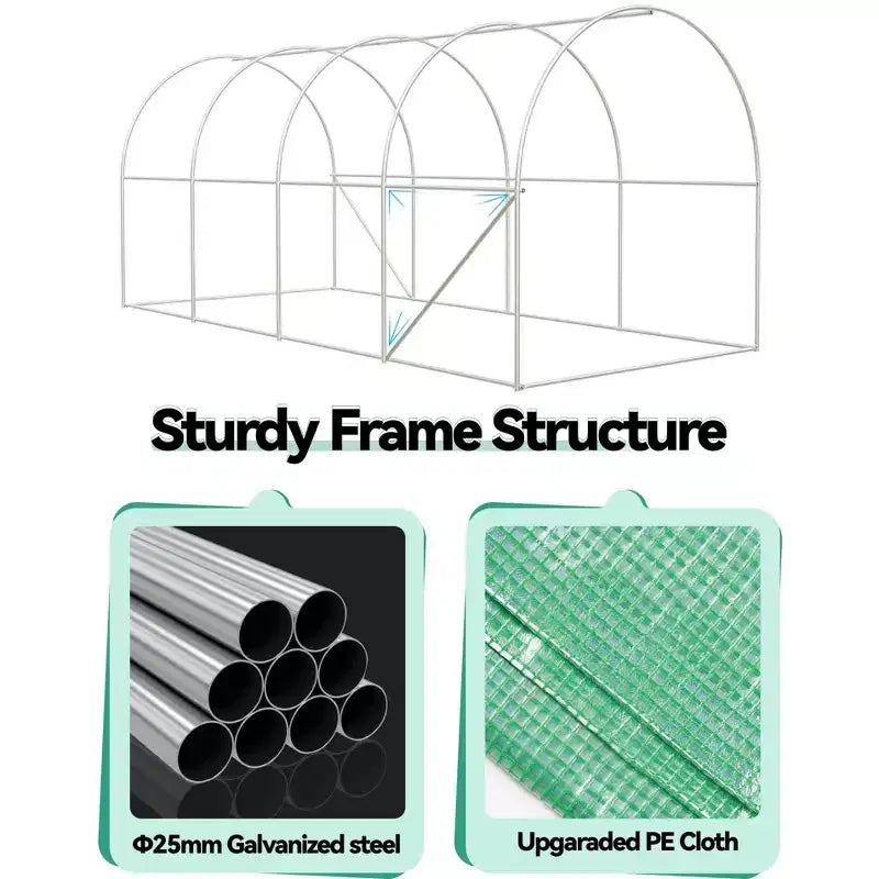 Walk-In Greenhouse Tunnel,Galvanized Steel Frame with 8 Mesh Ventilation Windows, Roll-Up Zipper Door, Durable PE Cover for Vegetables Flowers