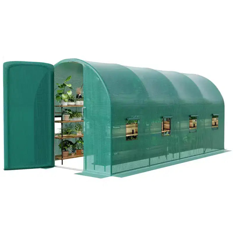 Walk-In Greenhouse Tunnel,Galvanized Steel Frame with 8 Mesh Ventilation Windows, Roll-Up Zipper Door, Durable PE Cover for Vegetables Flowers