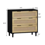 CuisinSmart Large Nightstand with Drawers, 31.5'' Rattan Dresser Nightstand with 3 Drawers for Living Room Bedroom