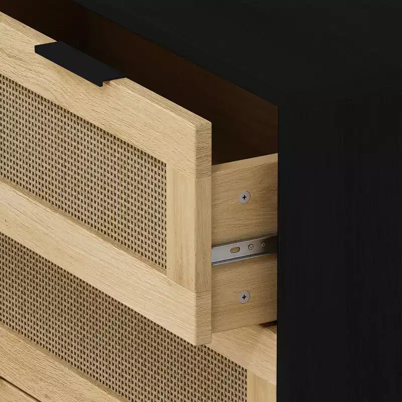 CuisinSmart Large Nightstand with Drawers, 31.5'' Rattan Dresser Nightstand with 3 Drawers for Living Room Bedroom