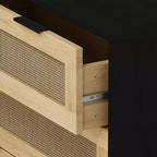 CuisinSmart Large Nightstand with Drawers, 31.5'' Rattan Dresser Nightstand with 3 Drawers for Living Room Bedroom