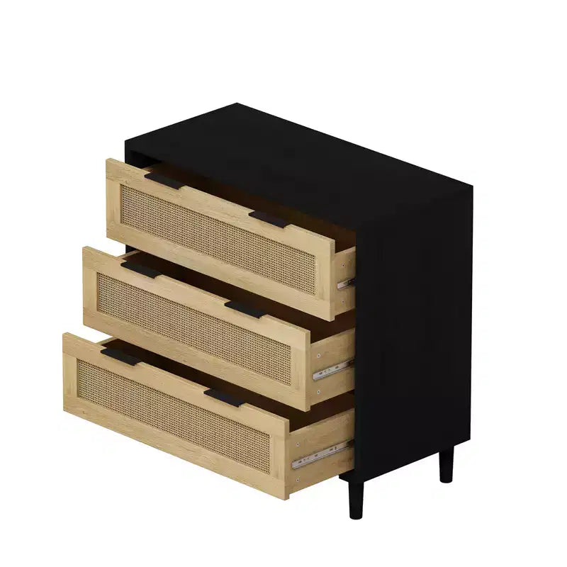 CuisinSmart Large Nightstand with Drawers, 31.5'' Rattan Dresser Nightstand with 3 Drawers for Living Room Bedroom