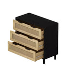 CuisinSmart Large Nightstand with Drawers, 31.5'' Rattan Dresser Nightstand with 3 Drawers for Living Room Bedroom