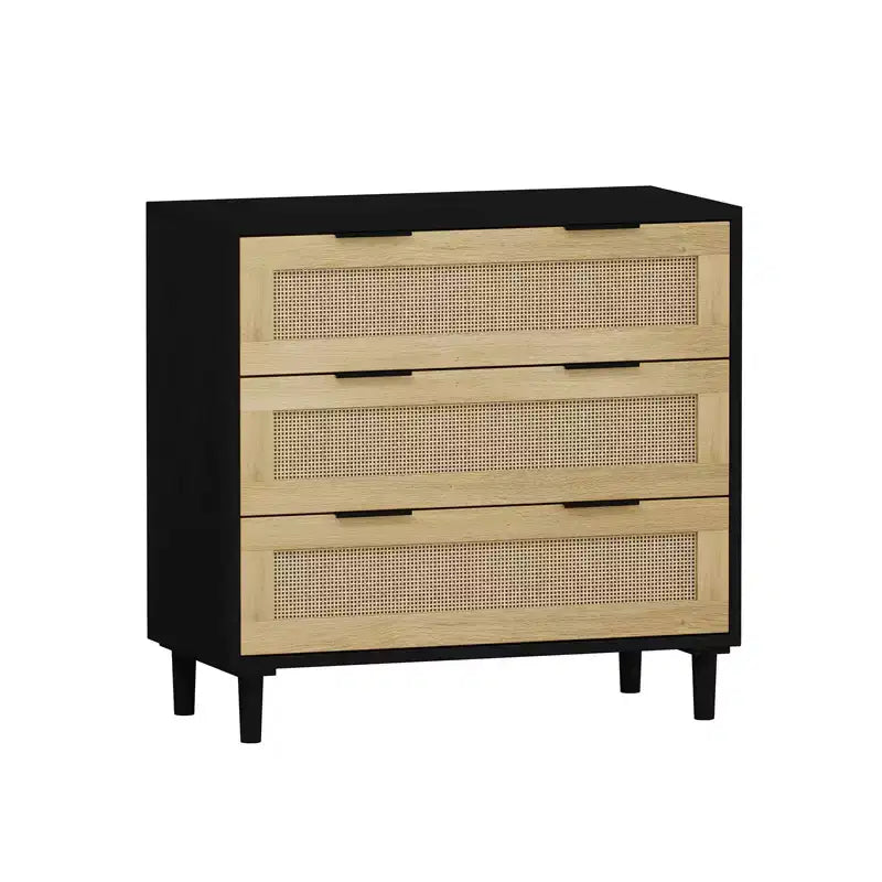 CuisinSmart Large Nightstand with Drawers, 31.5'' Rattan Dresser Nightstand with 3 Drawers for Living Room Bedroom