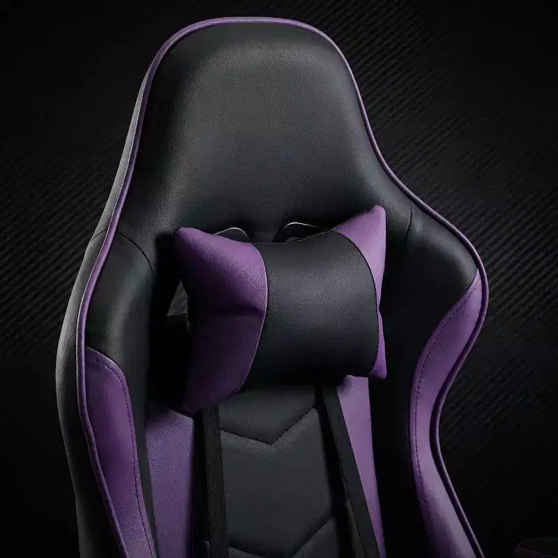 LauKingdom Gaming Chair with Footrest, Ergonomic Computer Chair, Height Adjustable Swivel, Massage Lumbar Support, Video Game Chair, Black & Purple