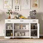 Farmhouse Sideboard Buffet Cabinet with Storage  55 Large Kitchen Buffet with 3 Drawers, Wood Coffee Bar Station for Dining Room & Living Room