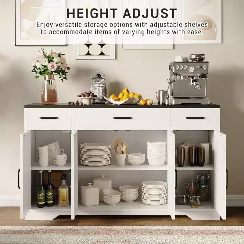 Farmhouse Sideboard Buffet Cabinet with Storage  55 Large Kitchen Buffet with 3 Drawers, Wood Coffee Bar Station for Dining Room & Living Room