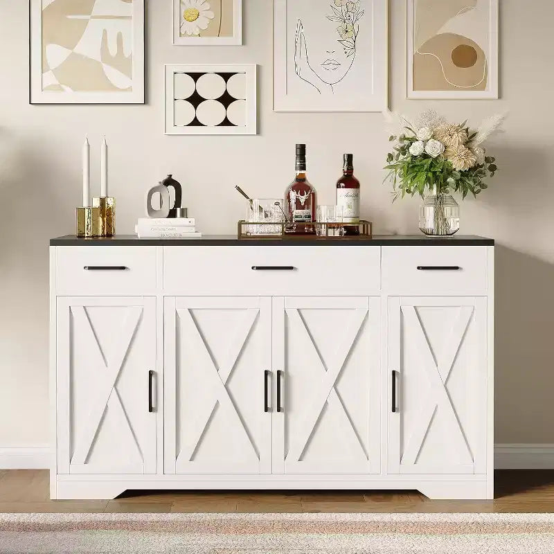 Farmhouse Sideboard Buffet Cabinet with Storage  55 Large Kitchen Buffet with 3 Drawers, Wood Coffee Bar Station for Dining Room & Living Room