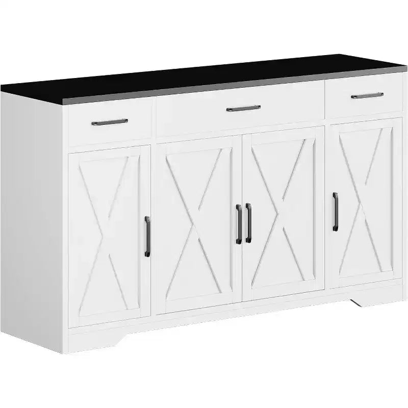 Farmhouse Sideboard Buffet Cabinet with Storage  55 Large Kitchen Buffet with 3 Drawers, Wood Coffee Bar Station for Dining Room & Living Room