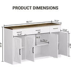 Farmhouse Sideboard Buffet Cabinet with Storage  55 Large Kitchen Buffet with 3 Drawers, Wood Coffee Bar Station for Dining Room & Living Room