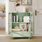 FurnitureR Minimalism Buffet Cabinet with Glass Doors and Drawer, Farmhouse Storage Cabinet for Dining Room, Kitchen, Living Room, Hallway Entryway