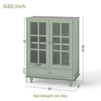 FurnitureR Minimalism Buffet Cabinet with Glass Doors and Drawer, Farmhouse Storage Cabinet for Dining Room, Kitchen, Living Room, Hallway Entryway