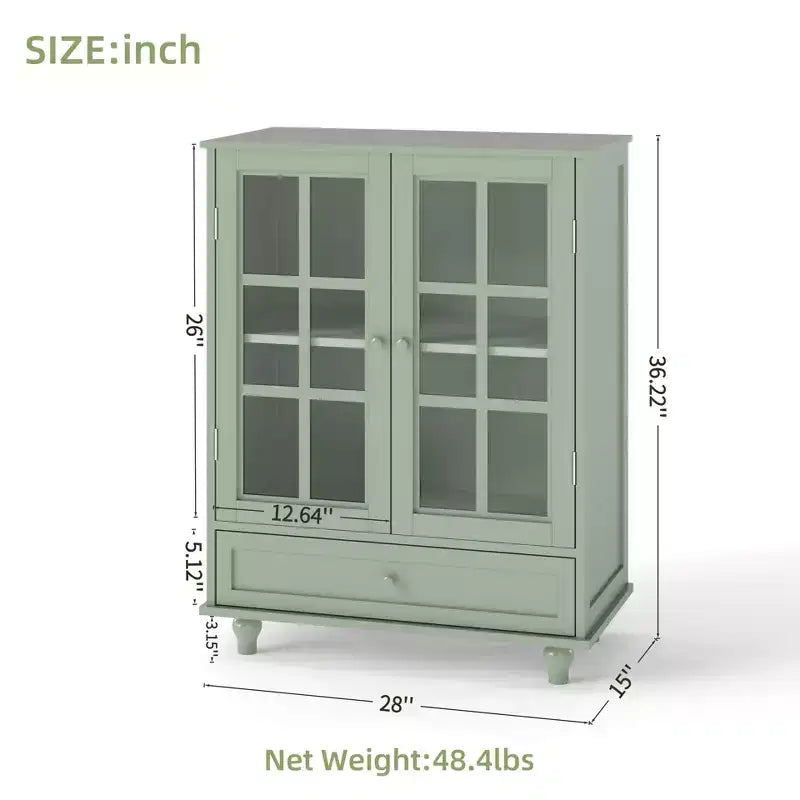 FurnitureR Minimalism Buffet Cabinet with Glass Doors and Drawer, Farmhouse Storage Cabinet for Dining Room, Kitchen, Living Room, Hallway Entryway