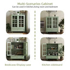 FurnitureR Minimalism Buffet Cabinet with Glass Doors and Drawer, Farmhouse Storage Cabinet for Dining Room, Kitchen, Living Room, Hallway Entryway