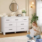 7-Drawer Dresser for Bedroom - Modern Wood Organizer with Metal Handles for Living Room Closet Entryway