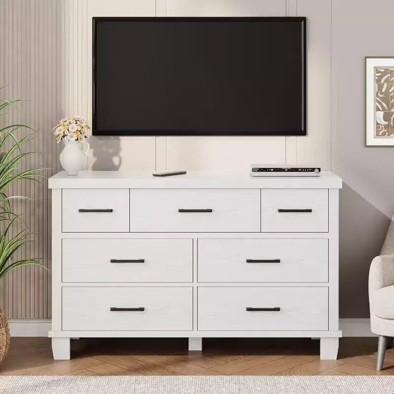 7-Drawer Dresser for Bedroom - Modern Wood Organizer with Metal Handles for Living Room Closet Entryway