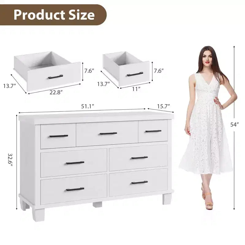 7-Drawer Dresser for Bedroom - Modern Wood Organizer with Metal Handles for Living Room Closet Entryway
