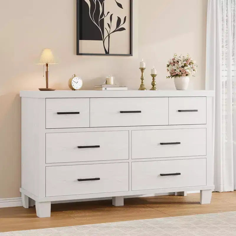 7-Drawer Dresser for Bedroom - Modern Wood Organizer with Metal Handles for Living Room Closet Entryway