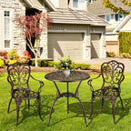 3-Piece Cast Aluminum Patio Bistro Set - Round Table & 2 Chairs with Umbrella Hole, All-Weather Outdoor Furniture for Porch Backyard