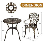 3-Piece Cast Aluminum Patio Bistro Set - Round Table & 2 Chairs with Umbrella Hole, All-Weather Outdoor Furniture for Porch Backyard