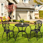 3-Piece Cast Aluminum Patio Bistro Set - Round Table & 2 Chairs with Umbrella Hole, All-Weather Outdoor Furniture for Porch Backyard