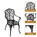 3-Piece Cast Aluminum Patio Bistro Set - Round Table & 2 Chairs with Umbrella Hole, All-Weather Outdoor Furniture for Porch Backyard