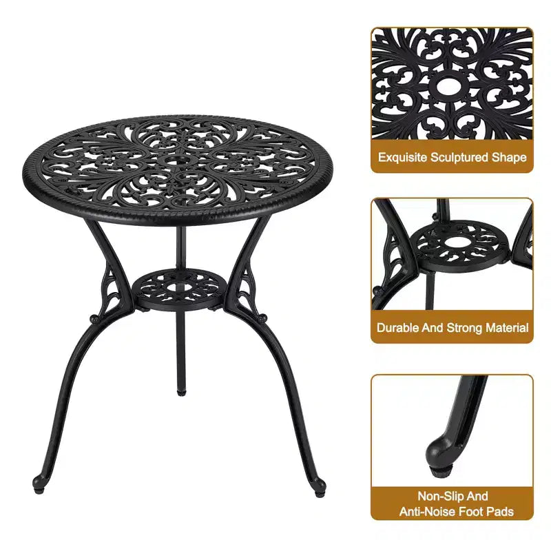 3-Piece Cast Aluminum Patio Bistro Set - Round Table & 2 Chairs with Umbrella Hole, All-Weather Outdoor Furniture for Porch Backyard