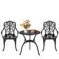 3-Piece Cast Aluminum Patio Bistro Set - Round Table & 2 Chairs with Umbrella Hole, All-Weather Outdoor Furniture for Porch Backyard