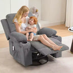 Swivel Rocker Recliner Chair with Massage & Heat, 360 Glider with Cup Holders & Side Pockets, Ergonomic Lounge Sofa for Living Room, RV, Nursery